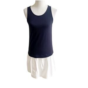 Theory Colorblock Drop Waist Dress Size Navy White Size Small Scoop Neck Minimal